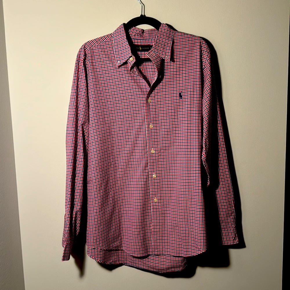 RALPH LUAREN PLAID RED/BLUE BUTTON DOWN SHIRT SIZE L